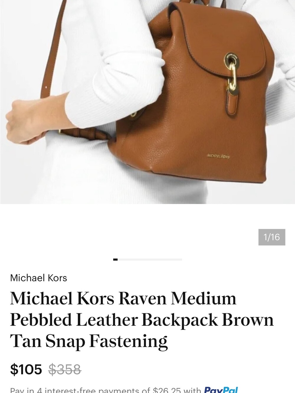 Michael Kors Cognac Pebbled Leather Backpack with Gold Hardware